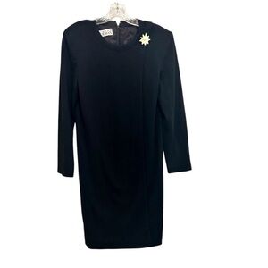 Steven Stolman Sheath Midi Dress Vintage Black Women's Size 10 Wool Long Sleeve